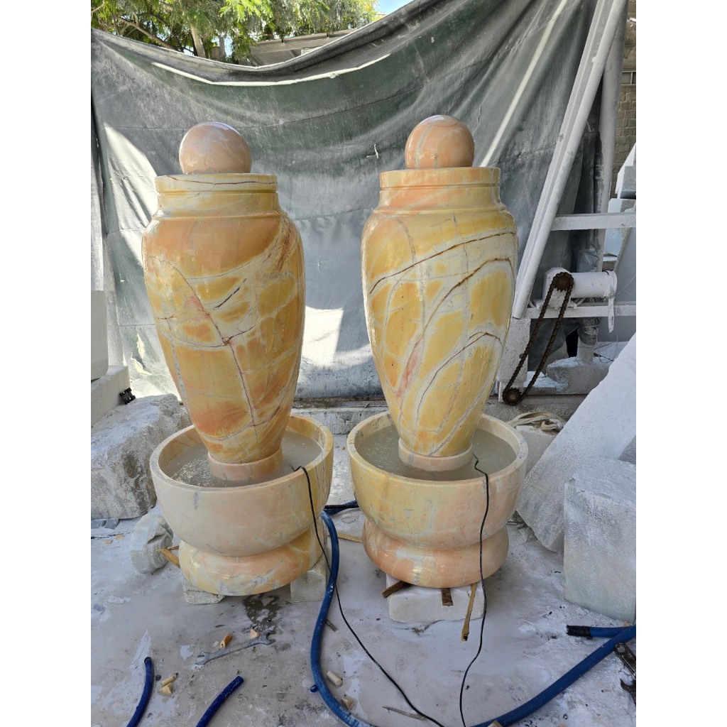 Thạch Thủy Bình phong thủy đá cẩm thạch vàng cà rốt trang trí nhà, sân vườn, hồ cá - Cao 1m29