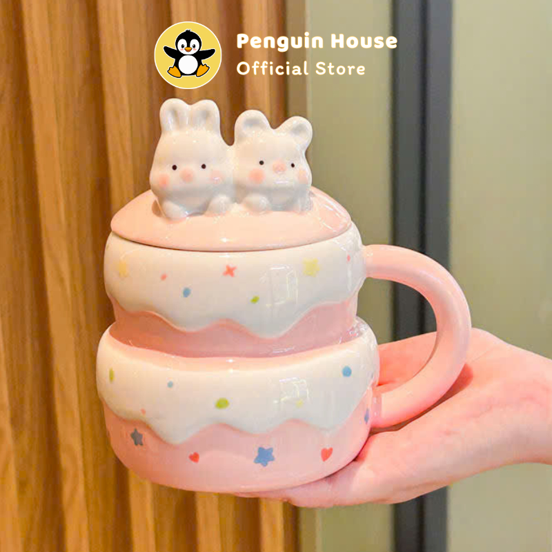 [Penguin] Cốc sứ cute Bánh kem 400ml ly sứ decor, ly sứ uống nước, cốc uống nước dễ thương