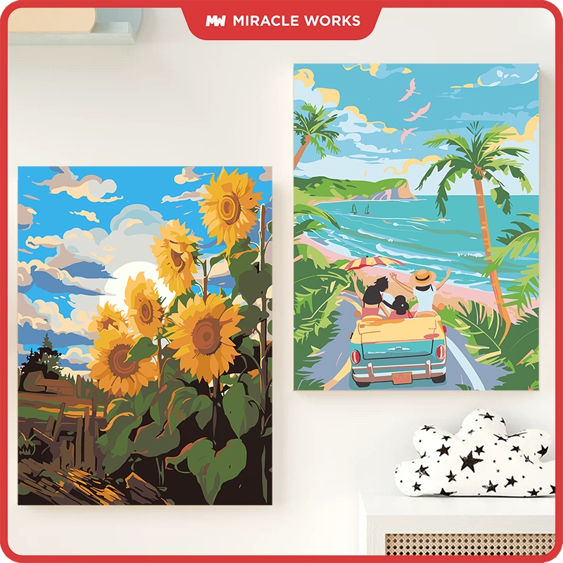【Hộp】Miracle Works Tranh sơn dầu số hoá 30*40cm kèm khung, combo dụng cụ, Tranh Sơn Dầu Tổng Hợp Nhi