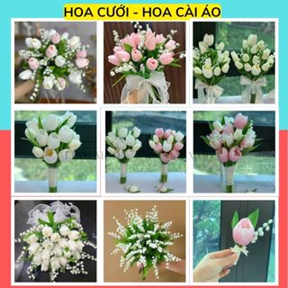 [TẶNG HOA ÁO CHÚ RỂ] Hoa Cưới Tuylip Cầm Tay, Hoa Giả Cầm Tay Cô Dâu Sang Trọng, Hoa Cài Áo Chú Rể Tulip linh moon