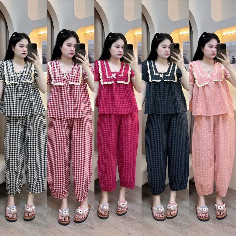 Set Bộ Ngủ Kẻ , Set Bộ Pijama Áo Tay Ngắn Quần Dài MA7