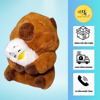 Gấu bông Capybara ôm bé vịt – Thú nhồi bông cute, siêu mềm