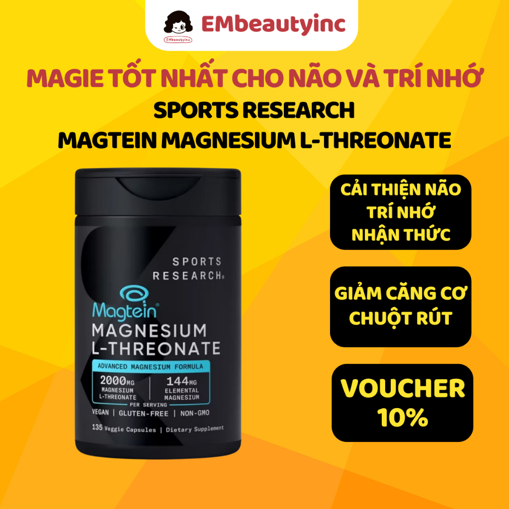 Viên Uống Bổ Sung Magie SR Magtein Magnesium L-Threonate 2000mg - Hộp 135 Viên