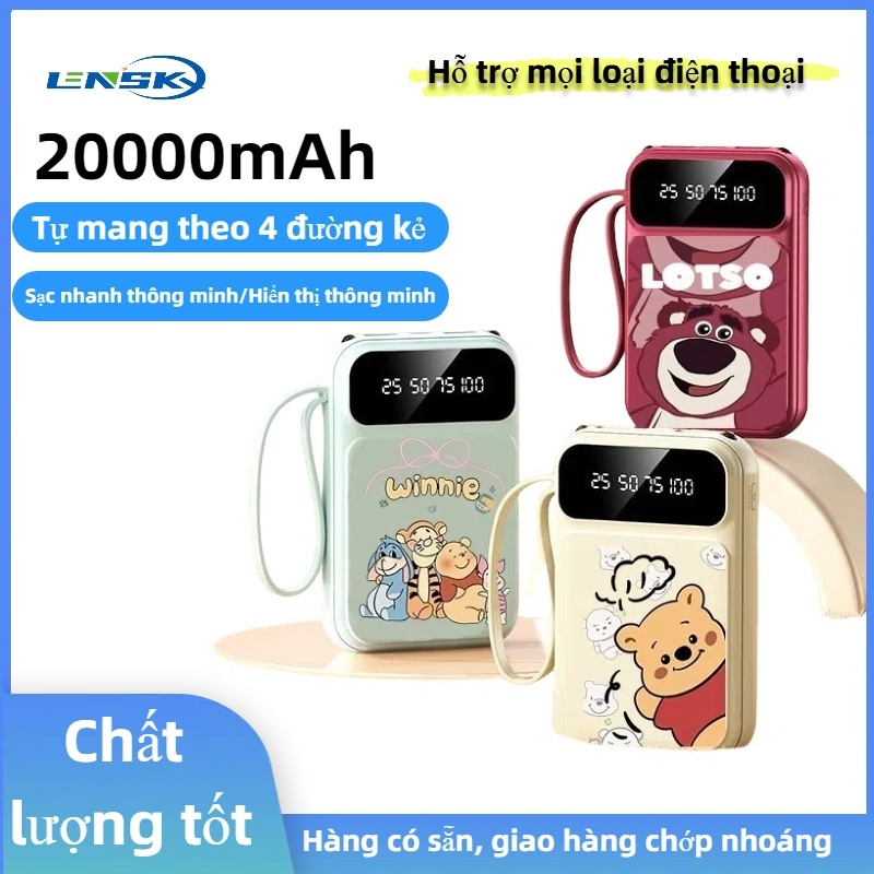 Pin Sạc Dự Phòng LENSKY 20000mAh Mini Cute Dây Sạc Tích Hợp - Siêu Nhỏ Gọn iPhone&Samsunh Tương thíc