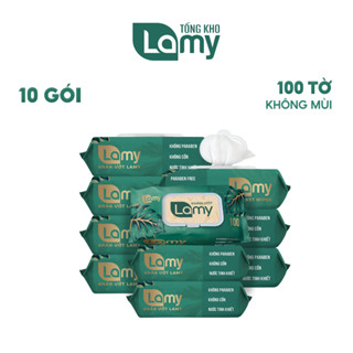 TỔNG KHO_Thùng 10 gói khăn ướt Lamy không cồn không parabens cao cấp dành cho em bé gói 100 tờ