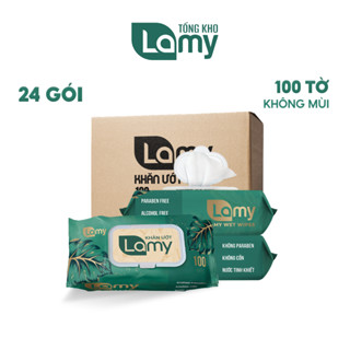 TỔNG KHO_Thùng 24 gói khăn ướt Lamy không cồn không parabens cao cấp dành cho em bé gói 100 tờ