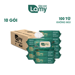 TỔNG KHO_Thùng 10 Gói Khăn Ướt Cho Bé Lamy 100 Tờ Không Mùi Không Cồn Không Chất Tẩy Trắng