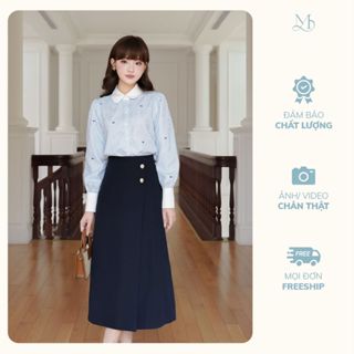 Chân váy nữ dáng A lệch tà cách điệu nhiều màu đính cúc đồng trang trí YAME YCV603