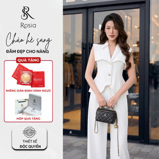[RS010] Áo vest nữ công sở ROSIA Bộ vest nữ áo croptop hiện đại không tay, quần xếp ly cạp cao sang trọng