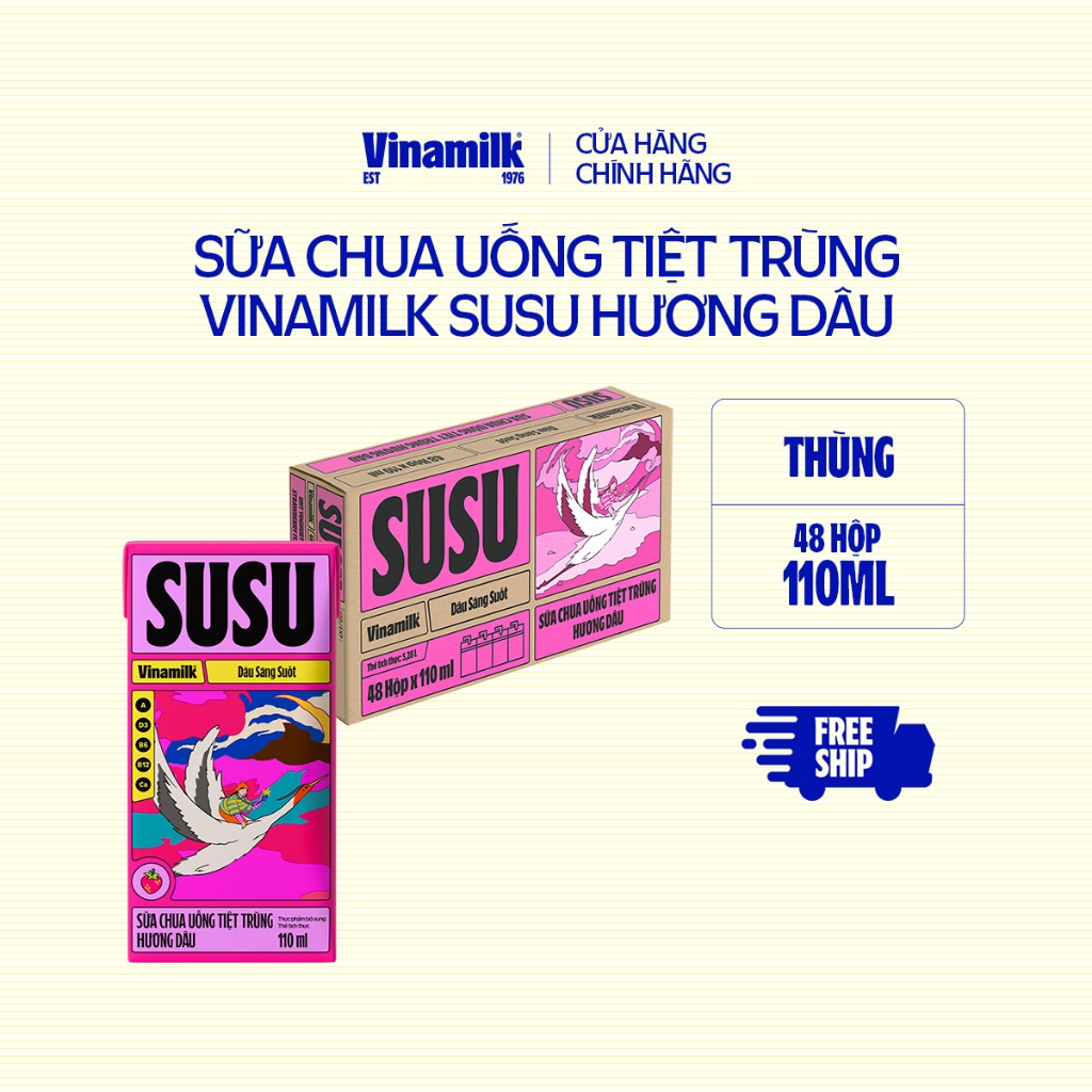Sữa chua uống hương dâu Vinamilk Susu - Thùng 48 hộp 110ml.