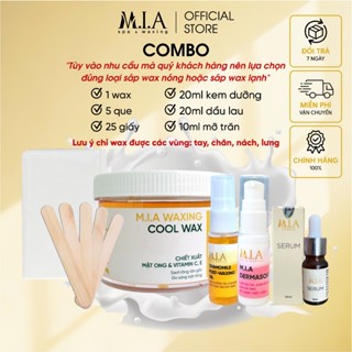 COMBO Sáp Wax Lạnh Cool Wax M.I.A WAXING 350Gr+5 Que Gỗ+25 Giấy Wax+10ML MỡTrăn Nguyên Chất+20ml Kem Dưỡng+20ml Dầu Lau