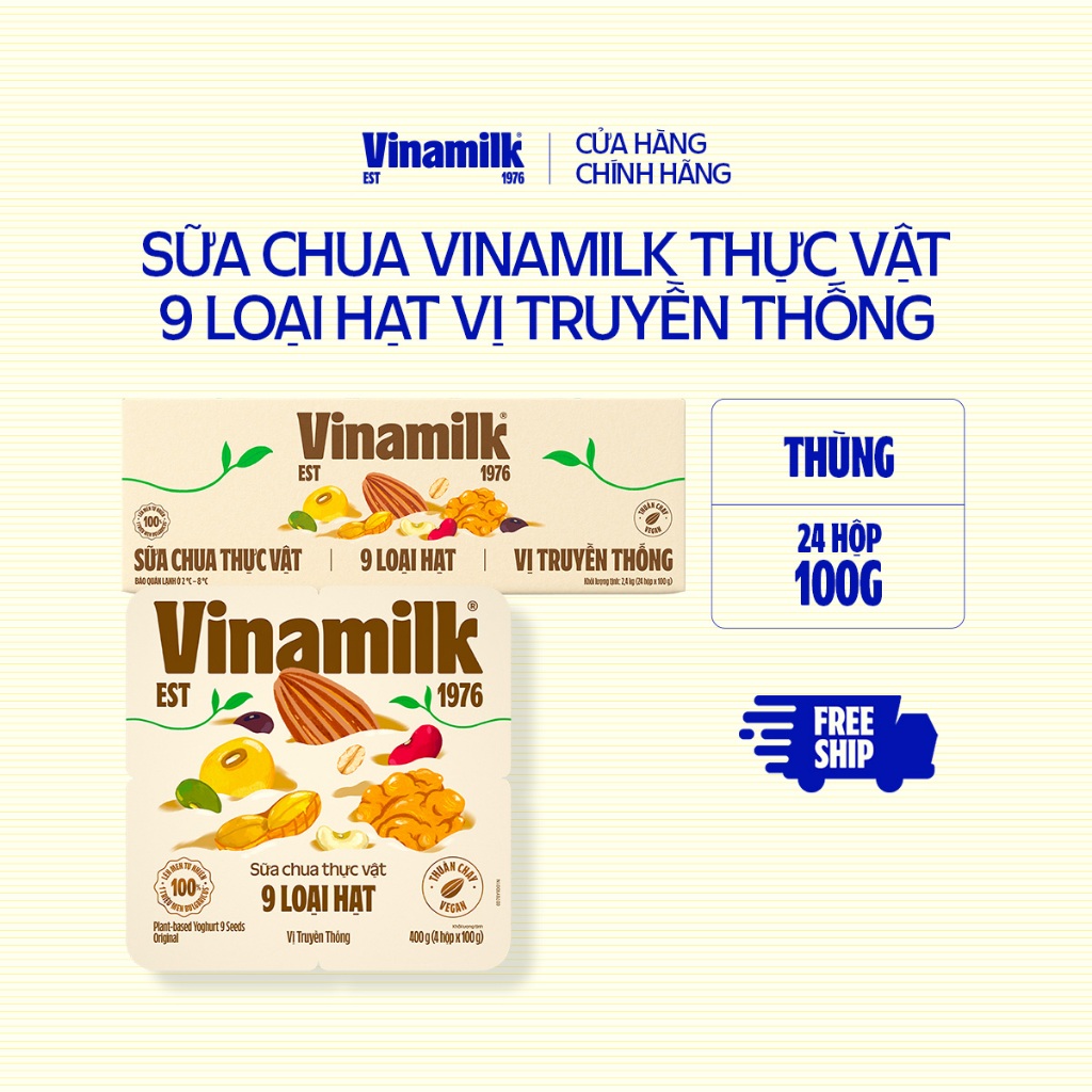 [CHỈ GIAO HCM+HN] Thùng 24 hộp Sữa chua ăn Vinamilk 9 loại hạt 100g (24H/T)