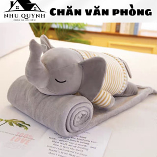 Thú nhồi bông kiêm Bộ chăn ga gối văn phòng hình thú 3 in 1 hình voi con cute