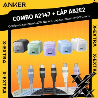  Bộ sạc nhanh Anker 30W A2147 kèm cáp sạc nhanh bọc dù nhiều màu sắc A82E2 dành cho IP15 16 và Samsung 