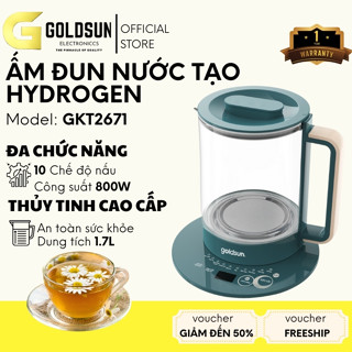 Ấm đun nước tạo Hydrogen Goldsun GKT2670 ấm thủy tinh chịu nhiệt cao cấp, 12 chế độ nấu thông minh, an toàn cho sức khỏe