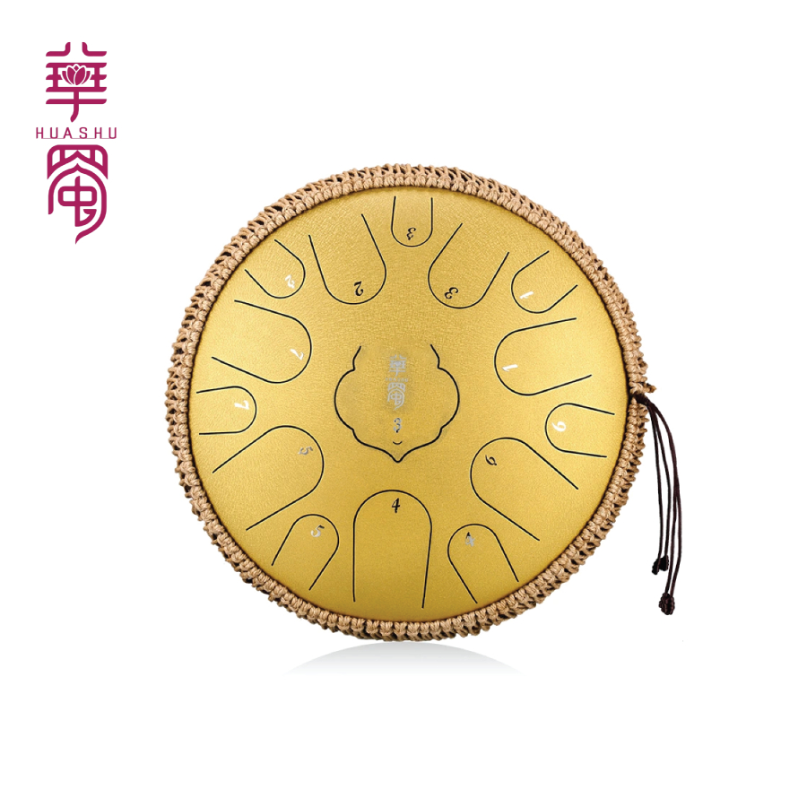 Trống không linh, Lotus Steel Tongue Drum - Huashu TWR15 (TWR) - Golden, 15 notes, 12 inch, Tone Đô 