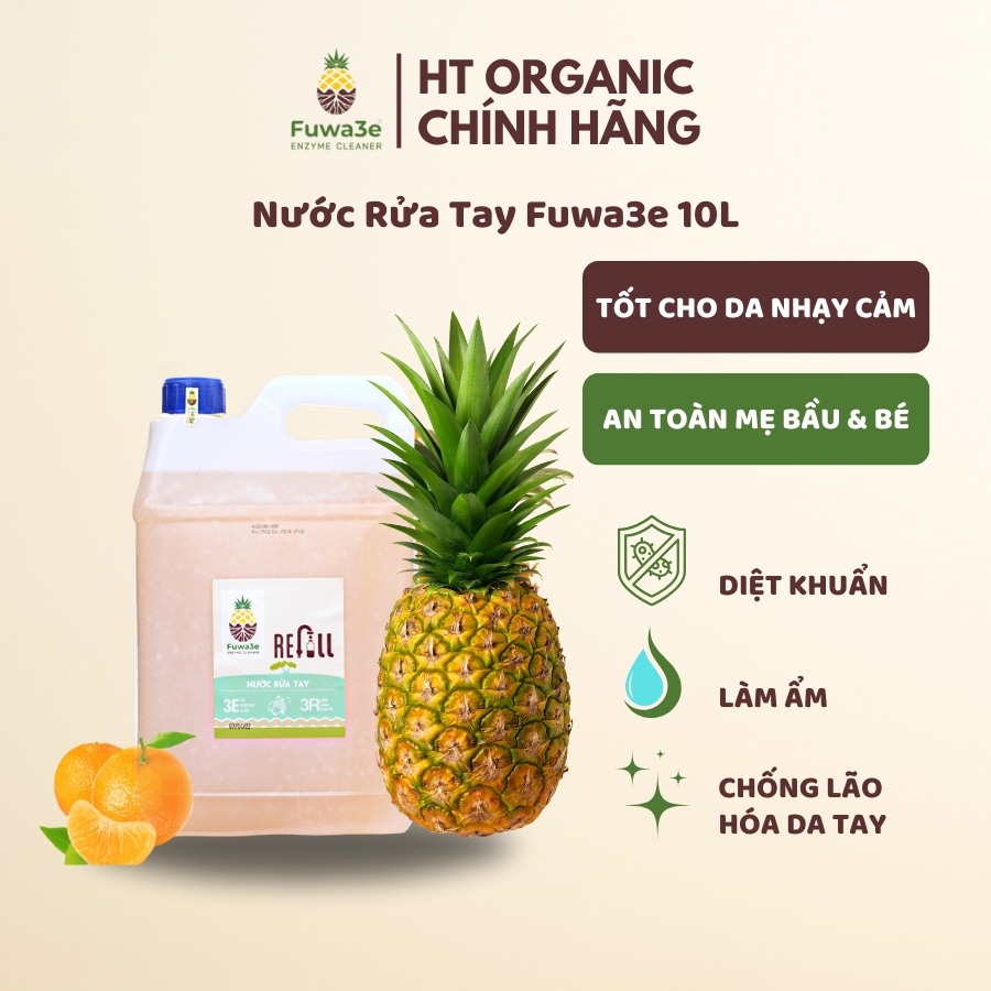Can Nước Rửa Tay Fuwa3e Hữu Cơ Mùi Tinh Dầu Quýt Từ Chế Phẩm Enzyme Sinh Học 3.8L , 10L
