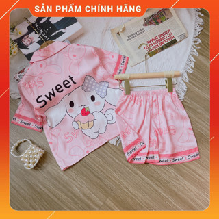 Bộ quần áo pijama đùi lụa Latin loại 1 in hình baby three labubu cinamoroll kurromi cho bé gái - Bộ bé gái An AN Kids