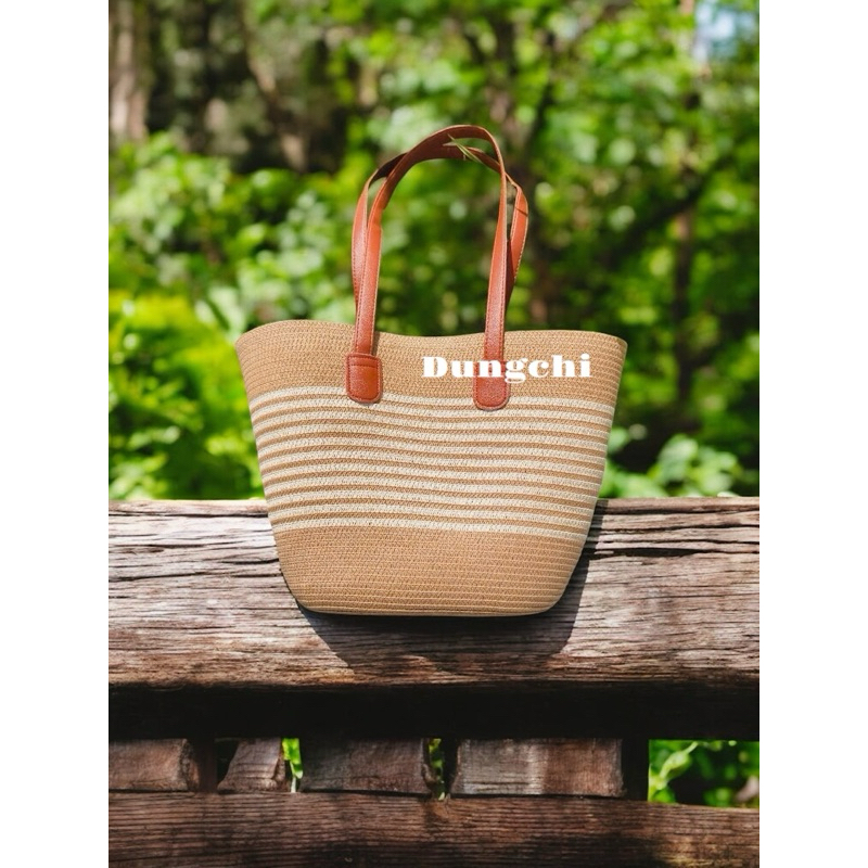 Combo túi cói + mũ cói quai da có khóa kéo tiện lợi | BigBuy360 - bigbuy360.vn