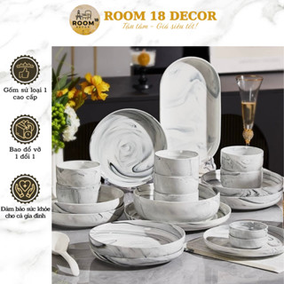 Lẻ chén bát đĩa gốm sứ cao cấp vân đá cẩm thạch sang trọng tráng men chịu nhiệt tốt