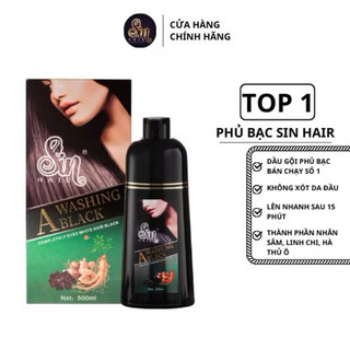  Dầu gội phủ bạc Sin Hair 500ml nhuộm đen nâu tóc tự nhiên chiết suất nhân sâm làm mềm tóc 