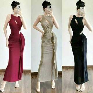 ĐẦM BODY ĐUÔI CÁ DÀI XOẮN EO ĐÍNH TANK,VÁY THUN ÔM DÁNG SÁT NÁCH CỔ TRÒN KHOÉT NGỰC  CÓ MÚT CHO NÀNG DỰ TIỆC,ĐI CHƠI T09
