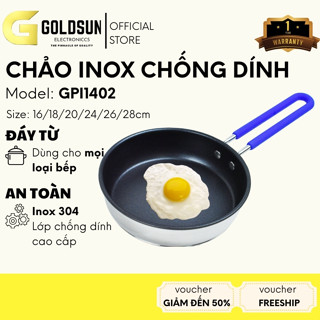 Chảo inox chống dính Goldsun GPA1402 đáy từ 3 lớp chống dính sử dụng trên mọi loại bếp