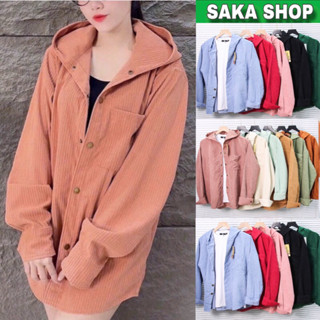 Áo sơ mi nhung tăm nữ nam unisex dáng rộng tay dài phồng NÓN, áo khoác nhung tăm nam nữ unisex