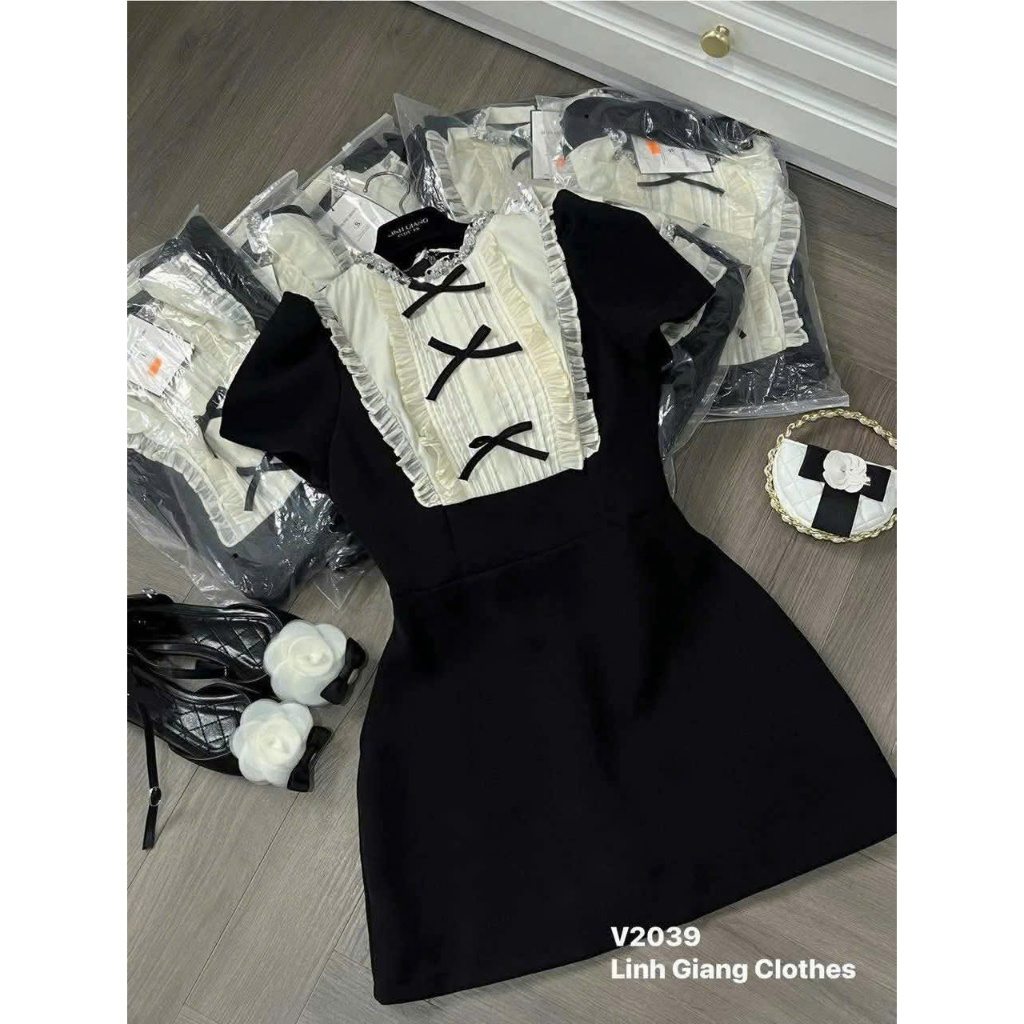 [CÓ BIG SIZE] Đầm công sở đen phối voan kem cổ đính đá cao cấp Jam Dress | BigBuy360 - bigbuy360.vn