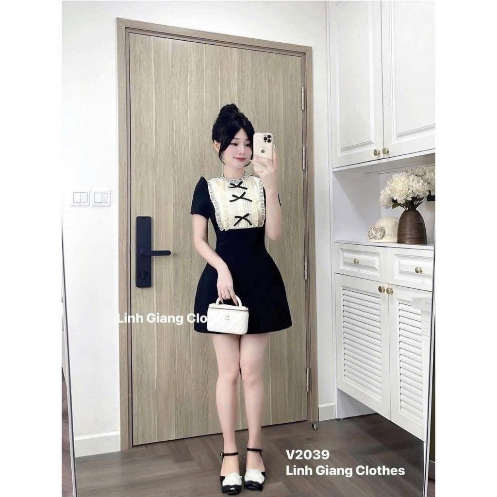 [CÓ BIG SIZE] Đầm công sở đen phối voan kem cổ đính đá cao cấp Jam Dress | BigBuy360 - bigbuy360.vn
