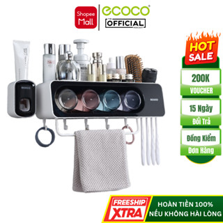 Bộ Nhả Kem Đánh Răng Tự Động ECOCO Có Thanh Treo Khăn, Kệ Để Đồ Phòng Tắm Gắn Tường Cao Cấp