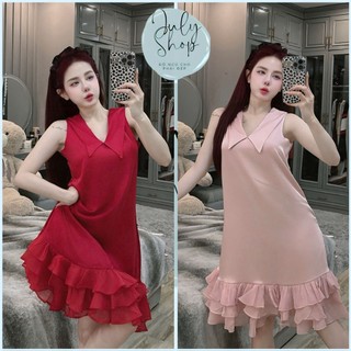  Đầm Ngủ Sơmi JULY Cổ Nhọn Dáng Suông Phối Voan Tầng Xinh Xắn Chất Lụa Latin Mát Mịn Freesize <58kg 