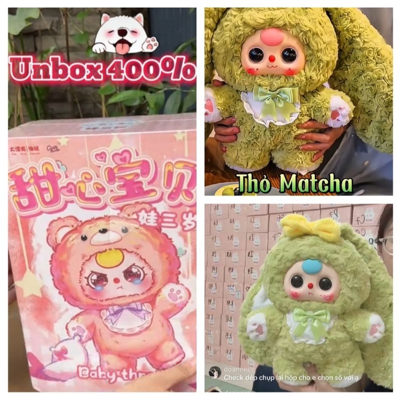 Sẵn pass check car bé thỏ matcha baby three 400% V4 chính hãng(bóc siu chưa xé túi)