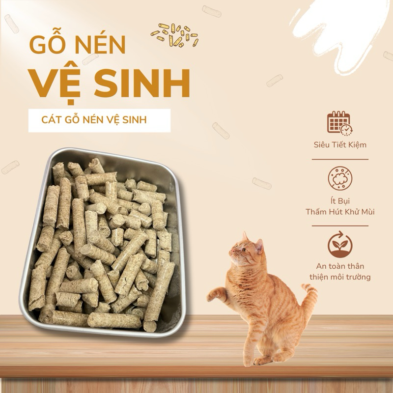  Cát gỗ nén 8mm bao 10kg | Cát vệ sinh cho Mèo 
