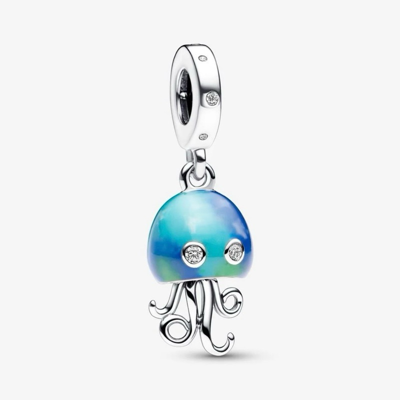 CHÍNH HÃNG - PANDORA Colour-changing Jellyfish Dangle Charm (Silver Sterling, CZ) - Hạt treo trang t