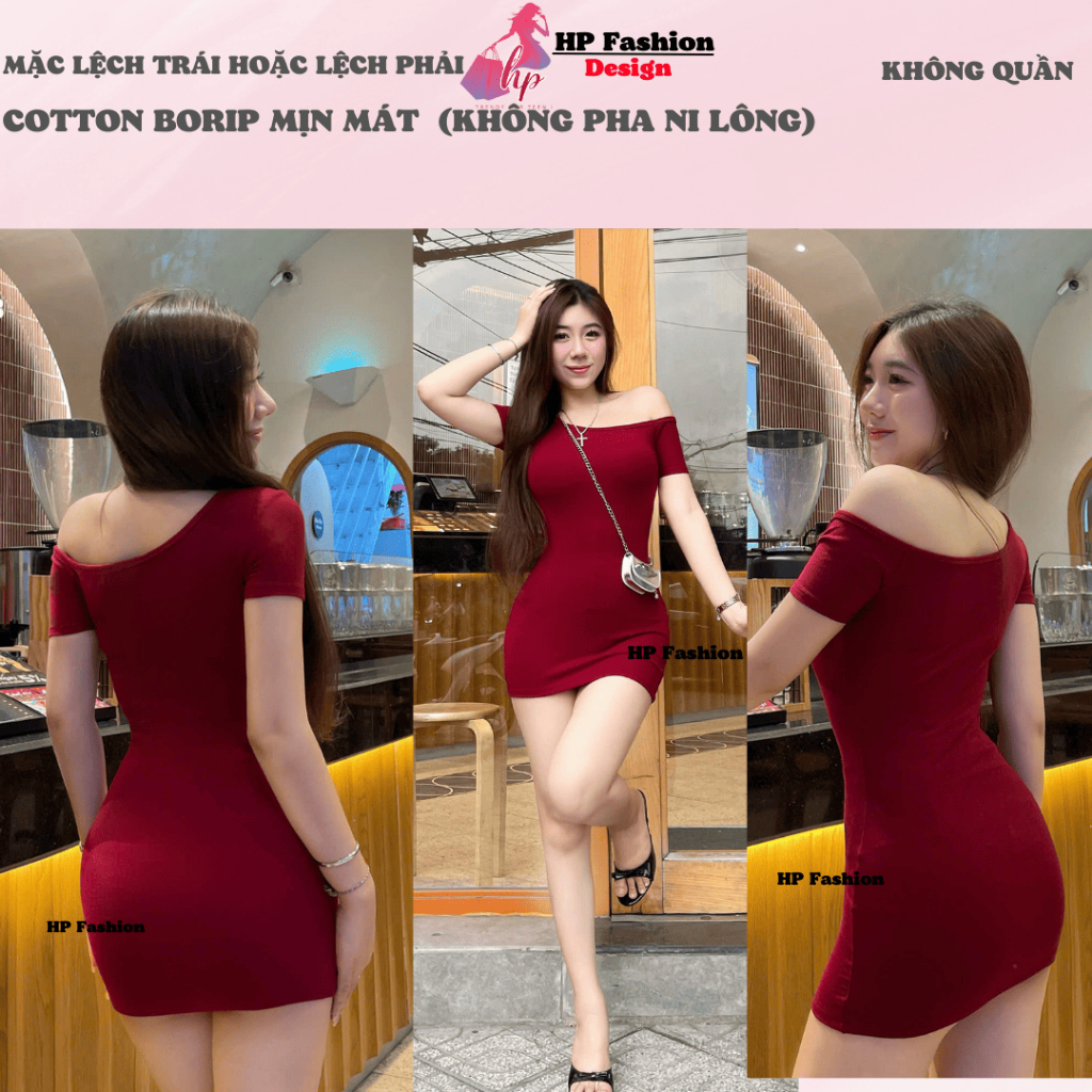 Váy lệch trễ vai body dáng ngắn body không mút, đầm kiểu nữ màu đen nâu sáng da đi tiệc sang chảnh có bigsize HP39 XV | BigBuy360 - bigbuy360.vn