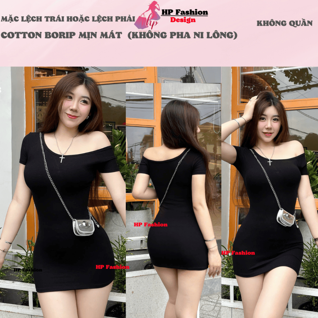 Váy lệch trễ vai body dáng ngắn body không mút, đầm kiểu nữ màu đen nâu sáng da đi tiệc sang chảnh có bigsize HP39 XV | BigBuy360 - bigbuy360.vn