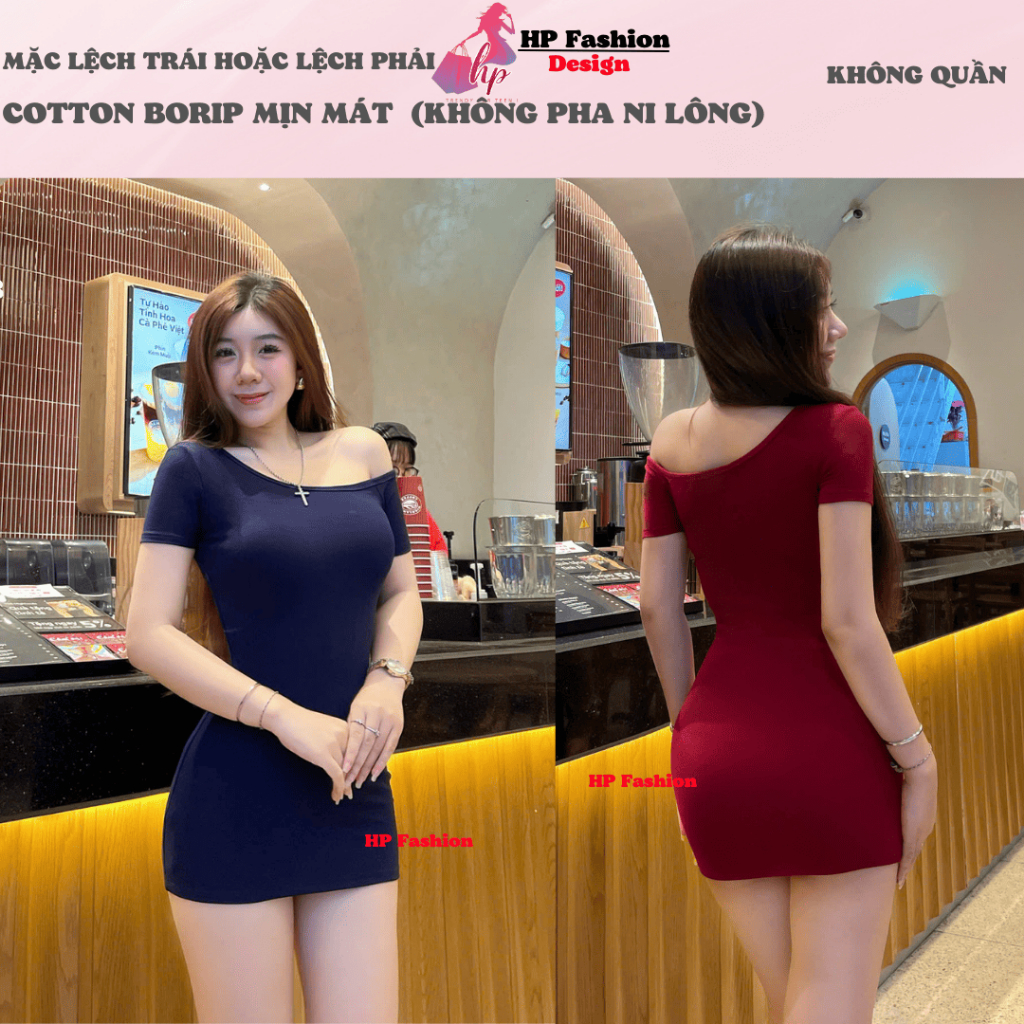 Váy lệch trễ vai body dáng ngắn body không mút, đầm kiểu nữ màu đen nâu sáng da đi tiệc sang chảnh có bigsize HP39 XV | BigBuy360 - bigbuy360.vn