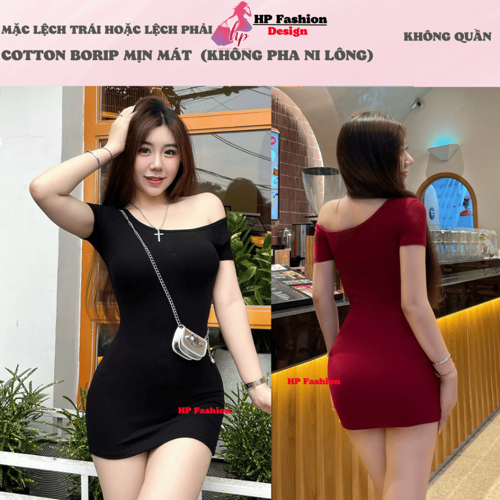 Váy lệch trễ vai body dáng ngắn body không mút, đầm kiểu nữ màu đen nâu sáng da đi tiệc sang chảnh có bigsize HP39 XV | BigBuy360 - bigbuy360.vn