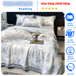 Bộ chăn ga gối lụa thái 4 món nhập khẩu cao cấp, Drap chăn hè chất liệu lụa thái mềm mịn thoáng mát, chăn mền đã có ruột