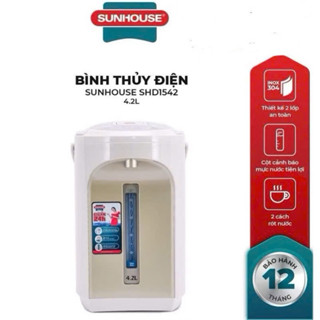 Bình Thuỷ Điện SUNHOUSE SH-1542 Dung Tích 4,2 Lít,Thân Bình 2 Lớp,Hàng Chính Hãng,Giữ Ấm Tốt,Bảo Hành 12 Tháng