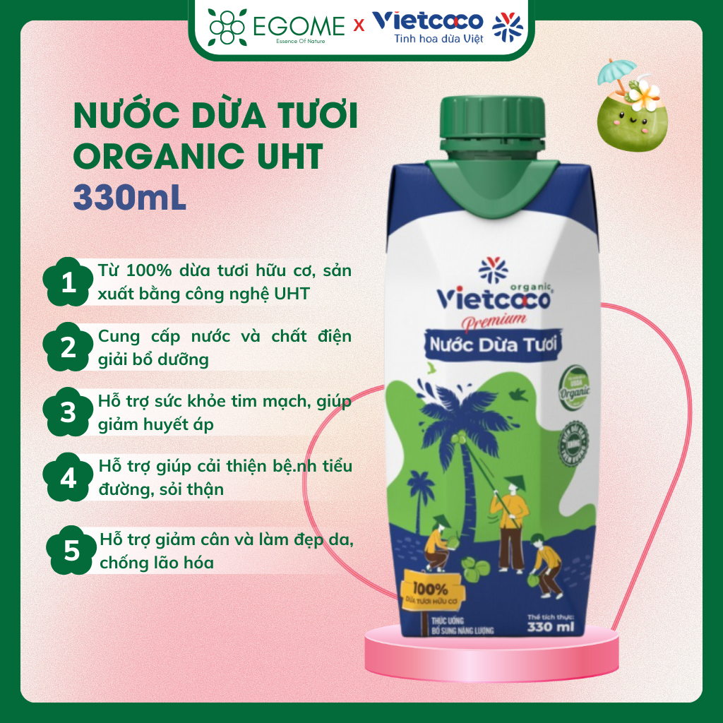 Nước dừa tươi Organic UHT Vietcoco 330ml