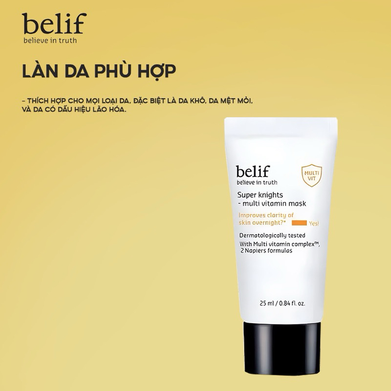 Mặt nạ ngủ Belief super knights multi vitamin mask tuýp 25ml