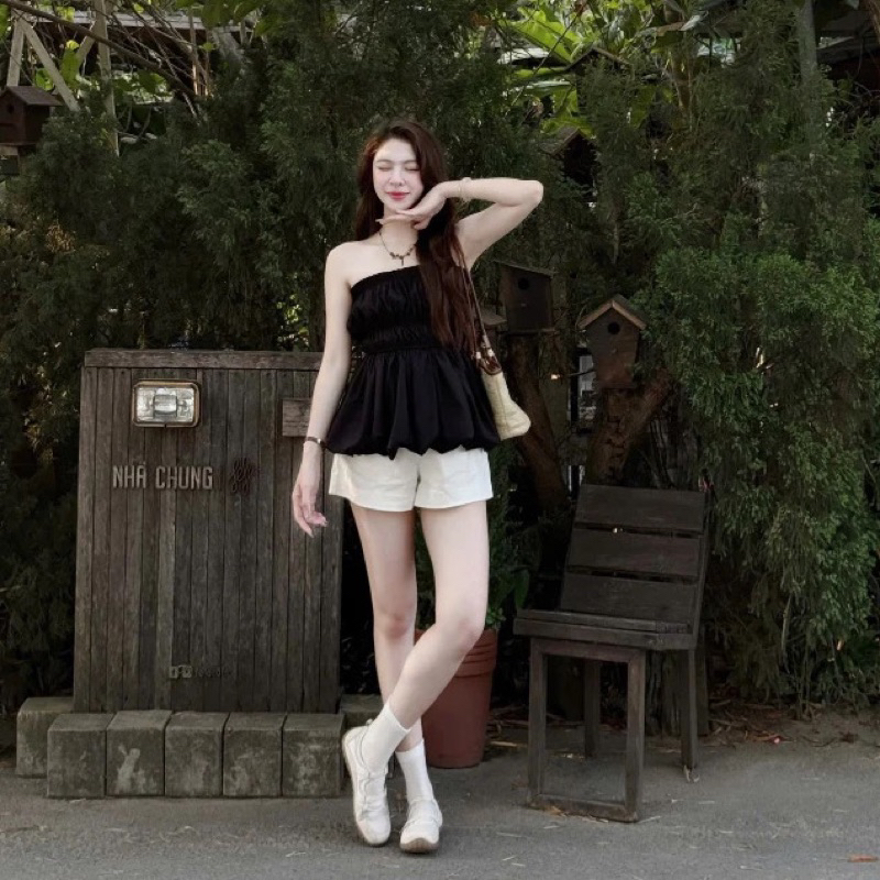 (ẢNH OLDSCHOOL) Áo bí cúp ngực dáng xoè chất gió sần QC808 Kenco clothing Sài Gòn | BigBuy360 - bigbuy360.vn