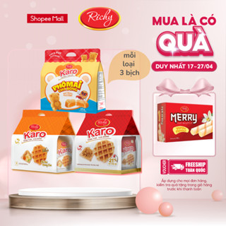 [QUÀ TĂNG ĐỘC QUYỀN] Combo 9 bịch bánh tươi Karo RICHY mix vị: sợi gà truyền thống, phô mai hoàng kim và karo gấu