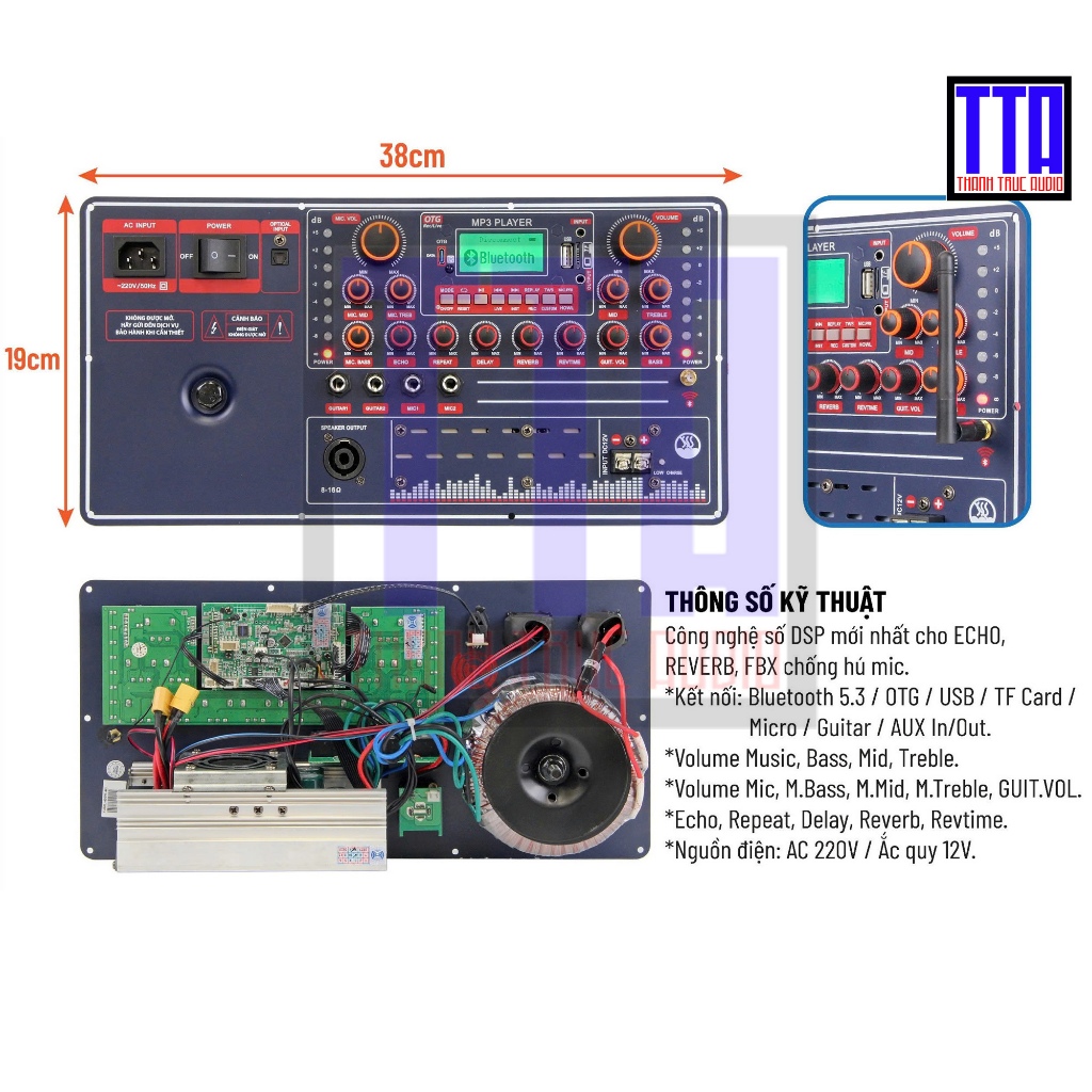 Bo mạch loa kéo - reverb DSP - delay - 4 tấc đôi - 5 tấc đôi - 19x38 - V400L