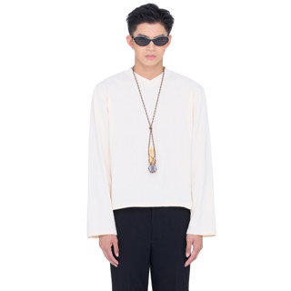 Áo thun trơn unisex Boxy Fit cổ V tay dài - BEUTER Blank Cream Boxy V-Neck Long Sleeve T-shirt