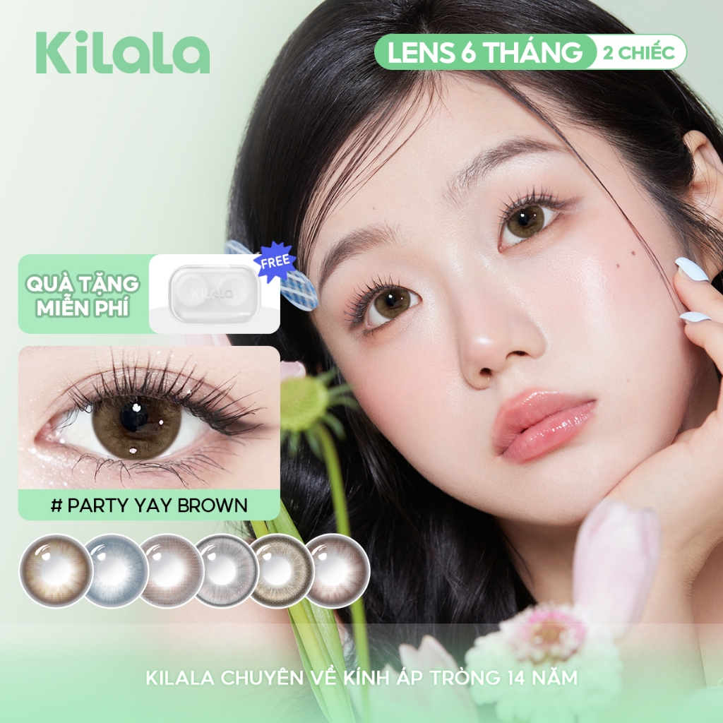 Kính áp tròng Kilala màu nâu  Party Yay Brown Màu xám Yay Beach Grey DIA 14.0 14.2 14.5mm  lens cận 