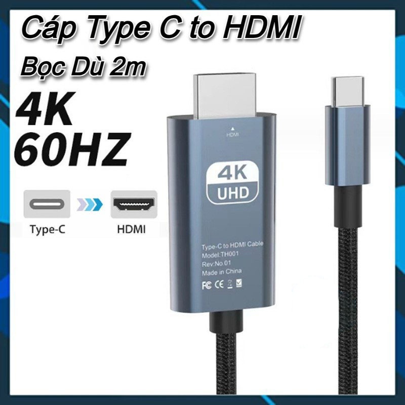 4K 60hz / Dây Cáp Chuyển Đổi Cổng USB Type C Sang Hdmi 4k 60hz Cho Điện thoại Laptop MTB Thunderbolt