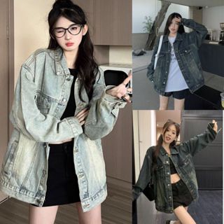 Áo khoác jean nữ form rộng dáng suông màu mài RETRO bigsize chất bò jean mềm không phai đầy đủ size SML